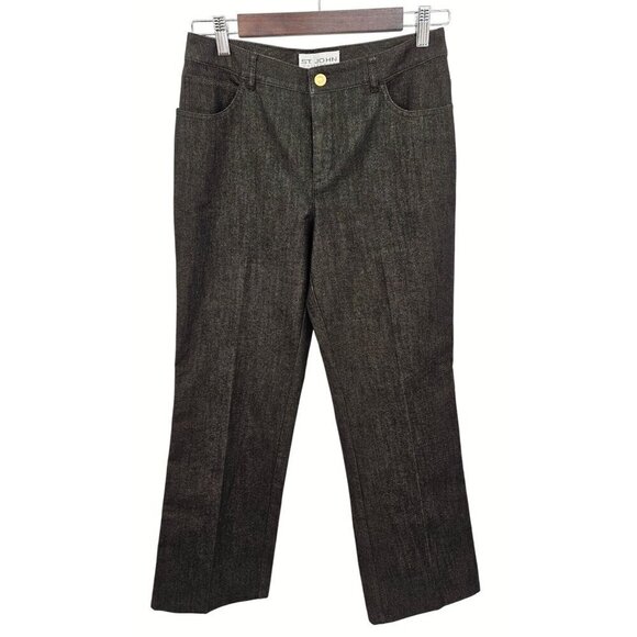 St John Collection Jeans Sz 4 Black Denim Gold Shimmer Wide Leg Pant Stretch NEW - Picture 1 of 8